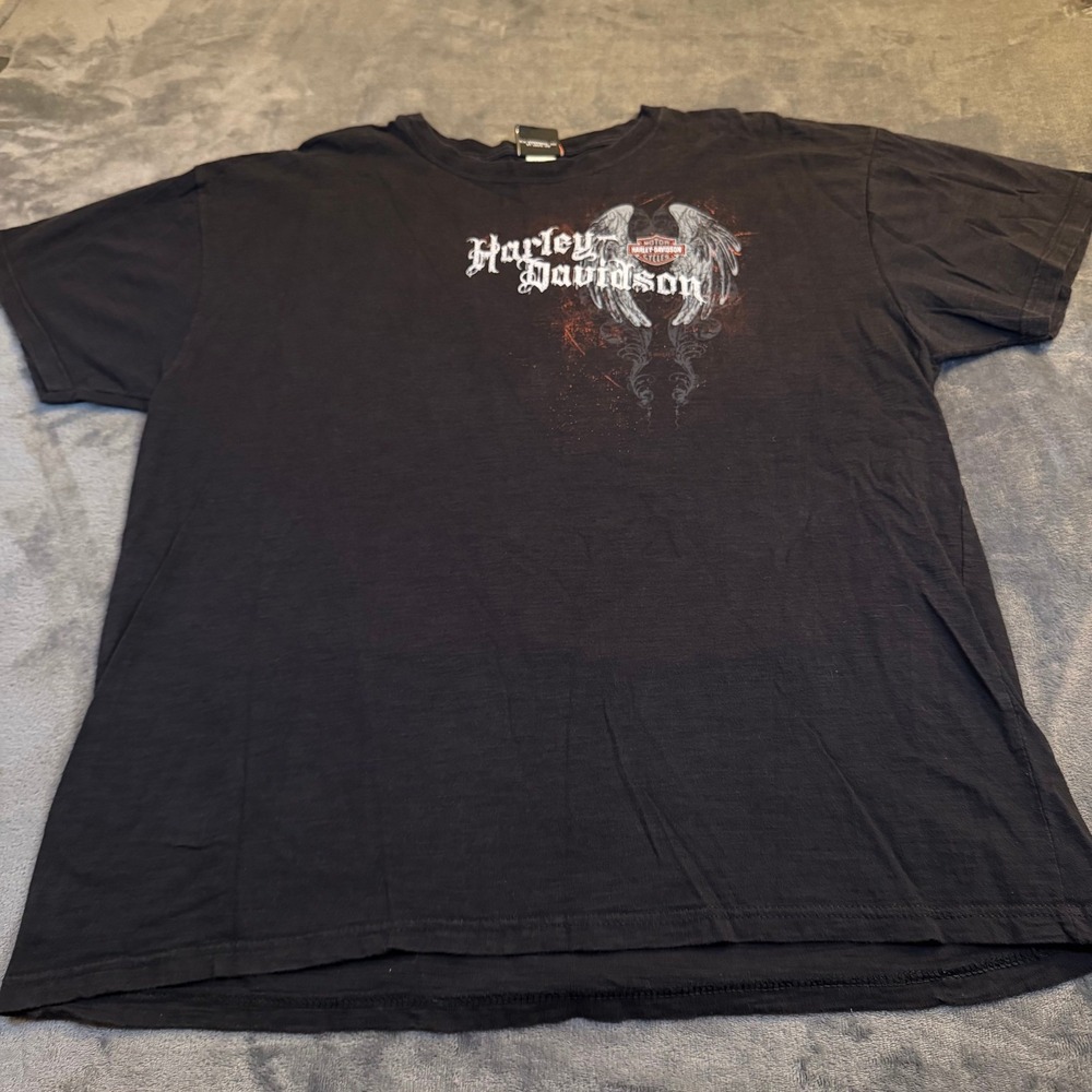 Harley Davidson Black Graphic T Shirt Chicago Illinois Wings Mens Extra Large